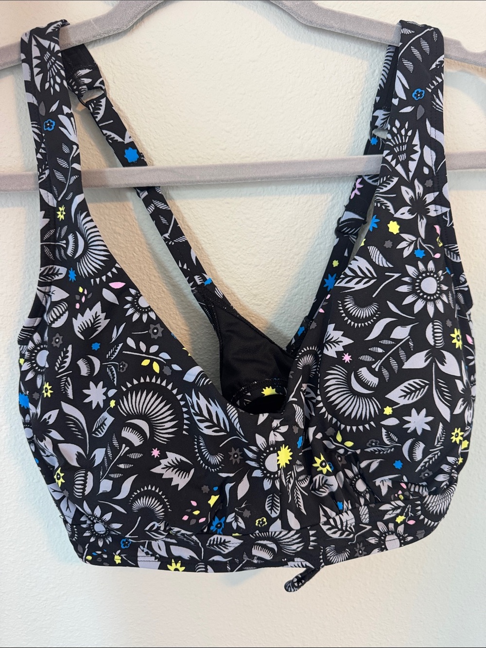 Title Nine Black Floral-Print Swim Top with Pastel & Neon Accents 36D